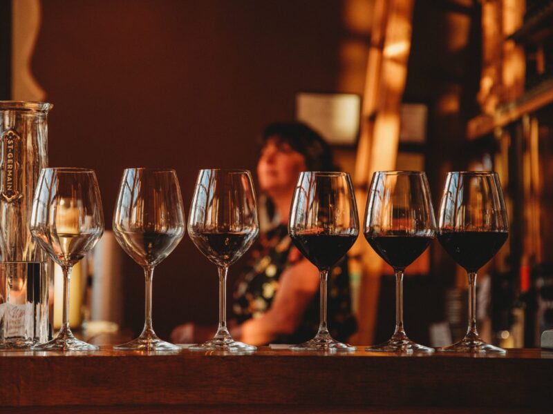 The bar with wine glasses at Flight Rochester